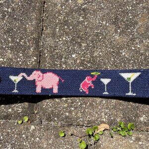 Smathers & Branson Needlepoint Elephant & Martini Belt Size 36